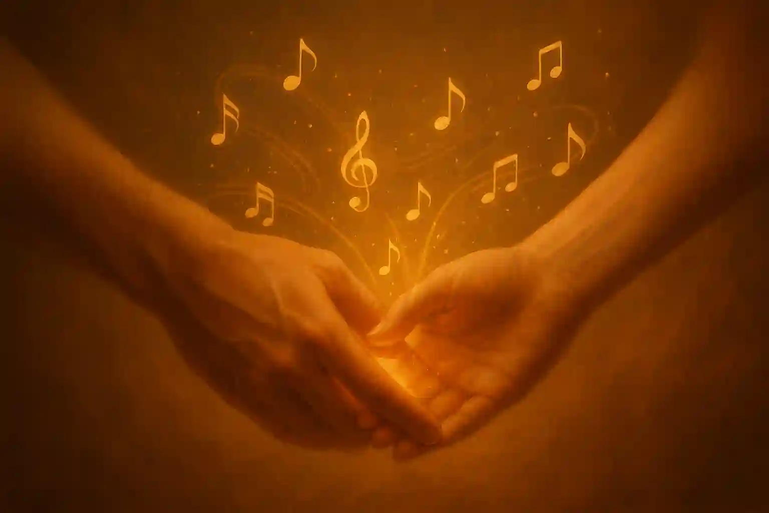 Vision Song-Pioneer. Zwei Arme, welche sich die Hände geben mit Musiknoten als Symbolik der Verbundheit.